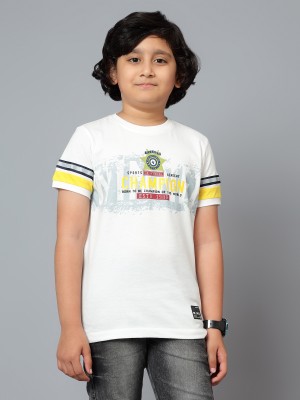 CANTABIL Boys Printed Polycotton T Shirt(White, Pack of 1)