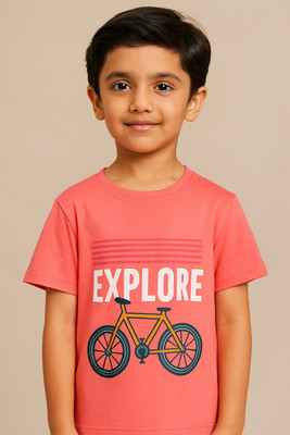 Nikhilclothes Boys Graphic Print Pure Cotton Regular T Shirt(Pink, Pack of 1)