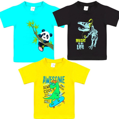 Styks Baby Boys & Baby Girls Graphic Print Cotton Blend Regular T Shirt(Black, Pack of 3)