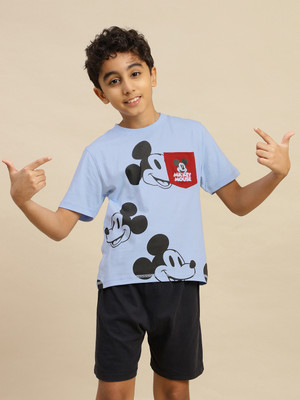kidsville Boys Graphic Print Pure Cotton Regular T Shirt(Blue, Pack of 1)