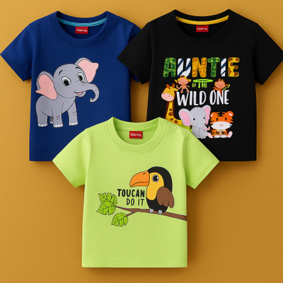 Purelegacy Boys & Girls Graphic Print Cotton Blend Regular T Shirt(Multicolor, Pack of 3)