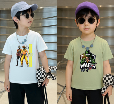 Lecowar Boys Printed Polyester Regular T Shirt(White, Green, Pack of 2)