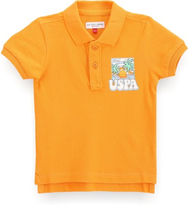 U.S. POLO ASSN. Boys Printed Pure Cotton Regular T Shirt(Orange, Pack of 1)