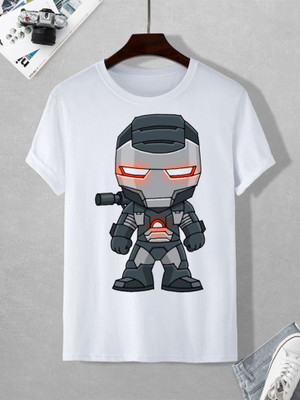 KPPRINT Boys Printed Cotton Blend Regular T Shirt(White, Pack of 1)