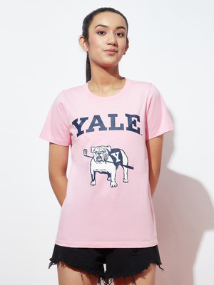 Spunkies Girls Printed Pure Cotton Regular T Shirt(Pink, Pack of 1)