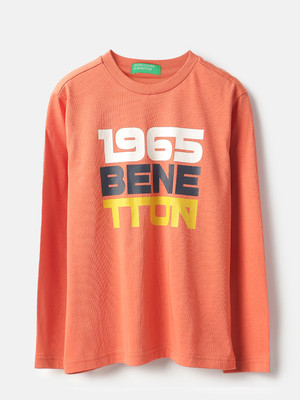 United Colors of Benetton Baby Boys Printed Pure Cotton Regular T Shirt(Orange, Pack of 1)