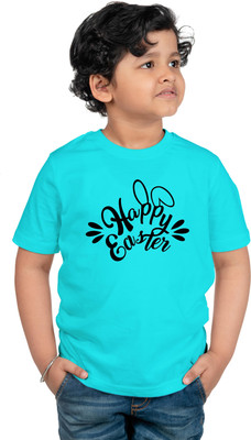 CHOMMBOOKA TREND Boys & Girls Self Design Cotton Blend Regular T Shirt(Light Blue, Pack of 1)