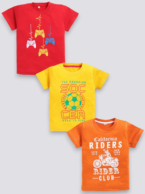 carrydreams Boys Printed Pure Cotton Regular T Shirt(Multicolor, Pack of 3)