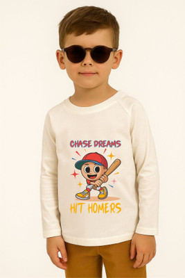 GROWWEARS Boys Graphic Print Cotton Blend Regular T Shirt(White, Pack of 1)