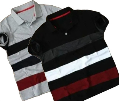 UNFLD Boys Striped Cotton Blend Regular T Shirt(Multicolor, Pack of 2)