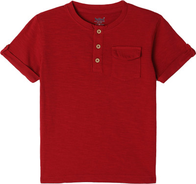 milou Baby Boys Striped Cotton Blend Regular T Shirt(Red, Pack of 1)