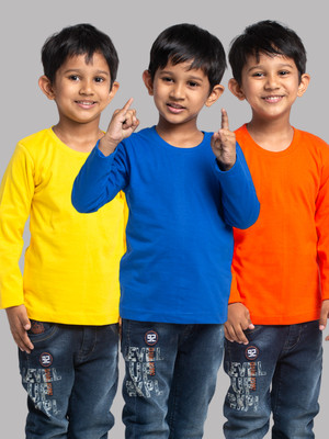 FRISKERS Boys Solid Pure Cotton Regular T Shirt(Multicolor, Pack of 3)