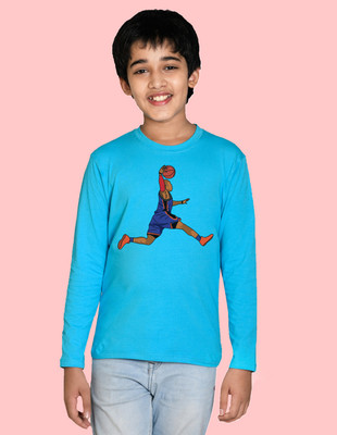 Nusyl Boys Printed Cotton Blend Regular T Shirt(Light Blue, Pack of 1)