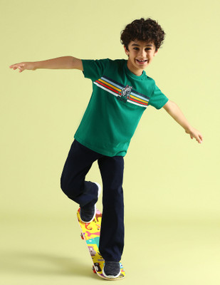 U.S. POLO ASSN. Boys Striped Pure Cotton Regular T Shirt(Green, Pack of 1)