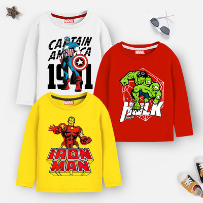 MARVEL BY MISS & CHIEF Boys Cartoon/Superhero Cotton Blend Regular T Shirt(Multicolor, Pack of 3)