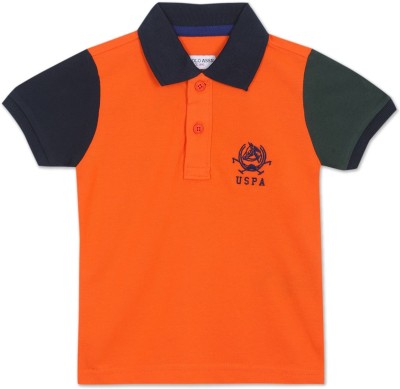 U.S. POLO ASSN. Boys Printed Cotton Blend Regular T Shirt(Orange, Pack of 1)