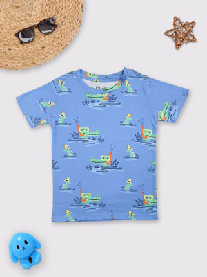 ETEENZ Boys Printed Cotton Blend Regular T Shirt(Blue, Pack of 1)