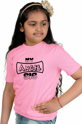 CHOMMBOOKA TRENDING Girls Typography Cotton Blend Regular T Shirt(Pink, Pack of 1)