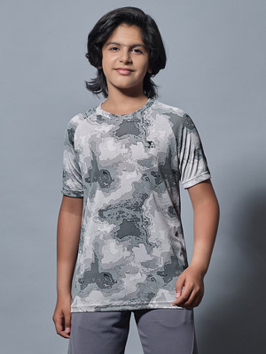 TECHNOSPORT Boys Printed Polyester Slim T Shirt(Grey, Pack of 1)