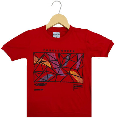 Little Funkyy Boys & Girls Typography Cotton Blend Regular T Shirt(Red, Pack of 1)