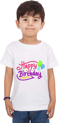 THEYOUNGESTTEE Boys Typography, Printed Cotton Blend Regular T Shirt(White, Pack of 1)