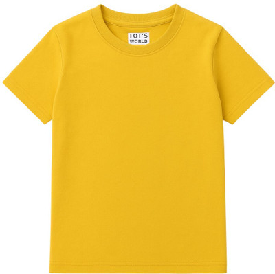 Tots World Boys & Girls Solid Pure Cotton Regular T Shirt(Yellow, Pack of 1)