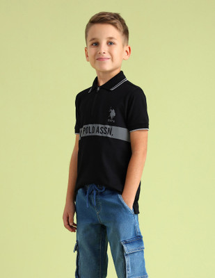 U.S. POLO ASSN. Boys Graphic Print Pure Cotton Regular T Shirt(Black, Pack of 1)