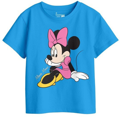 BonOrganik Girls Printed Pure Cotton Regular T Shirt(Blue, Pack of 1)
