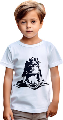 SKE Boys & Girls Printed Cotton Blend Regular T Shirt(White, Pack of 1)