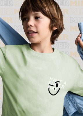 MINI MAKER Boys & Girls Solid Pure Cotton Regular T Shirt(Light Green, Pack of 1)