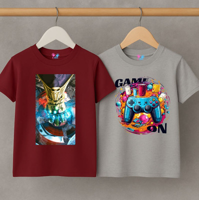 Kidloo Boys Graphic Print Pure Cotton Regular T Shirt(Maroon, Pack of 2)