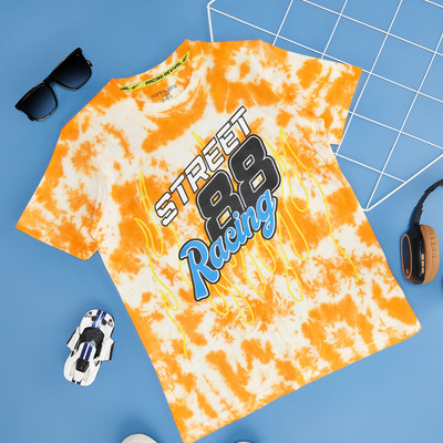 Pantaloons Junior Boys Printed Pure Cotton Regular T Shirt(Orange, Pack of 1)