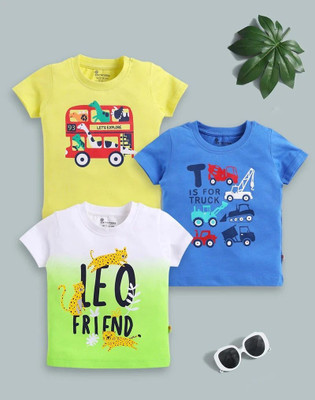 ELEMENOPEE Baby Boys & Baby Girls Graphic Print Pure Cotton Regular T Shirt(Multicolor, Pack of 3)