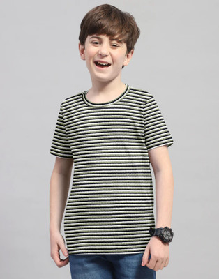 PROVOGUE Boys Striped Polycotton Regular T Shirt(Black, White, Pack of 1)