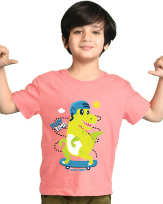 AUSK Boys Printed Cotton Blend Regular T Shirt(Pink, Pack of 1)