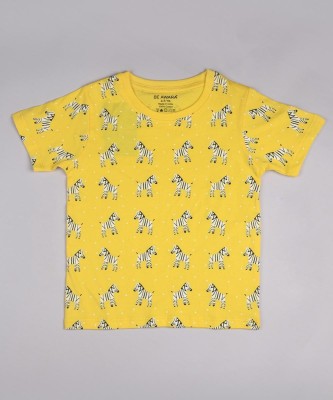 BE AWARA Boys & Girls Printed Pure Cotton T Shirt(Yellow, Pack of 1)