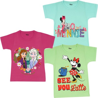 DISNEY BY MISS & CHIEF Girls Printed Cotton Blend Regular T Shirt(Multicolor, Pack of 3)