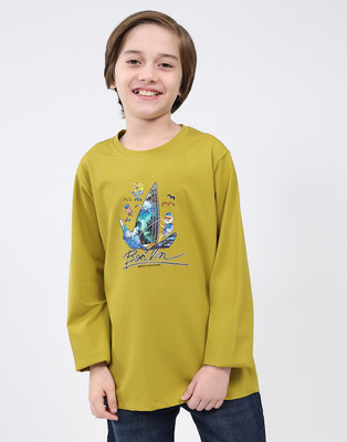 MONTE CARLO Boys Printed Cotton Blend Regular T Shirt(Green, Pack of 1)