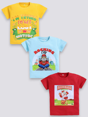 carrydreams Boys Printed Pure Cotton Regular T Shirt(Multicolor, Pack of 3)