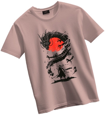 MAHA Boys & Girls Printed Pure Cotton Regular T Shirt(Pink, Pack of 1)