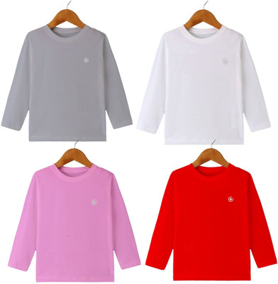 MYO Boys & Girls Solid Cotton Blend Regular T Shirt(Multicolor, Pack of 4)