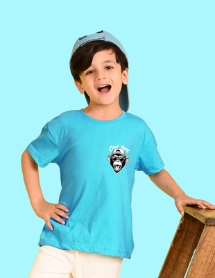 Nusyl Boys Graphic Print Cotton Blend Oversized T Shirt(Blue, Pack of 1)