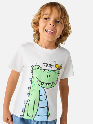 JUNIORS by Babyshop Boys Graphic Print Pure Cotton Regular T Shirt(White, Pack of 1)