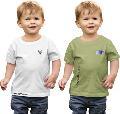 Vfest Boys Printed Cotton Blend Regular T Shirt(Green, White, Pack of 2)