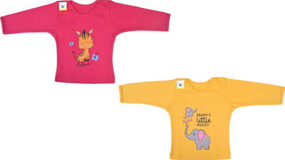 Toddylon Baby Boys & Baby Girls Printed Pure Cotton Regular T Shirt(Multicolor, Pack of 2)