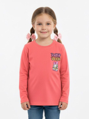 PINK CASLTE Girls Printed Cotton Blend Regular T Shirt(Red, Pack of 1)