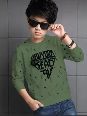Ticoss Boys Printed Cotton Blend Regular T Shirt(Green, Pack of 1)