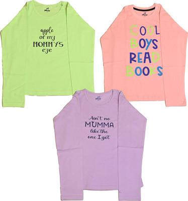 FABROYZ Girls Graphic Print Pure Cotton Regular T Shirt(Multicolor, Pack of 3)