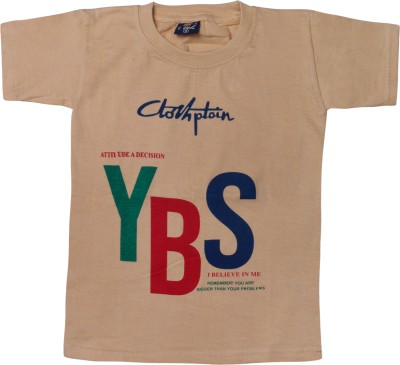 SRECA FASHION PARADISE Boys Typography, Self Design, Printed Cotton Blend T Shirt(Beige, Pack of 1)