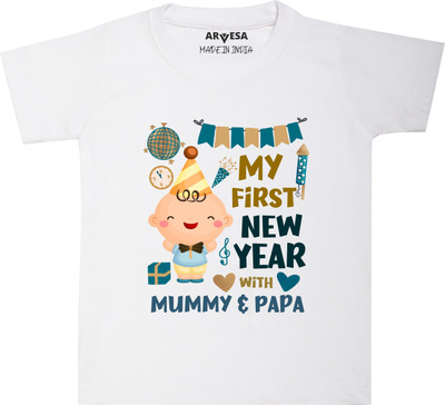ARVESA Baby Boys & Baby Girls Printed Cotton Blend Regular T Shirt(White, Pack of 1)